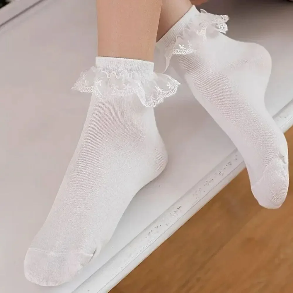 Whimsical Lace Princess Socks – Mid-Calf, Starry White, Fairy Maiden White NEW